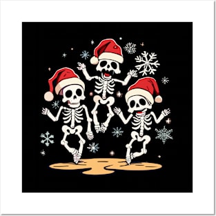 Skeleton Snow Dance Merry Christmas Xmas Festive Posters and Art